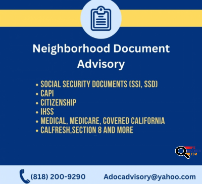 Neighborhood Document Advisory - Immigration Services - Medical, Medicare, Covered California - Social Security Documents