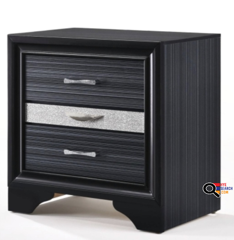  Set of 2 Black and Silver Benzara Wooden Nightstand with Small Jewellery Drawer for sale in Van Nuys, CA