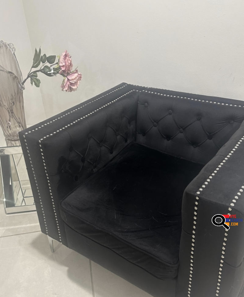  Black Velvety Sofa with Acrylic Legs and Crystal Looking Stone Details.for sale in Reseda, CA